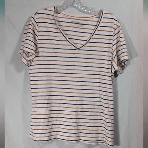 Eddie Bauer White Multi Striped V-neck Short Sleeve Top- Size 2XL